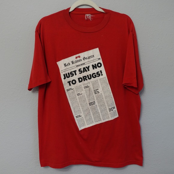 Vintage 1988 Say No‎ To Drugs Tee Single Stitch T-Shirt Red Cocaine Is Insane Lg